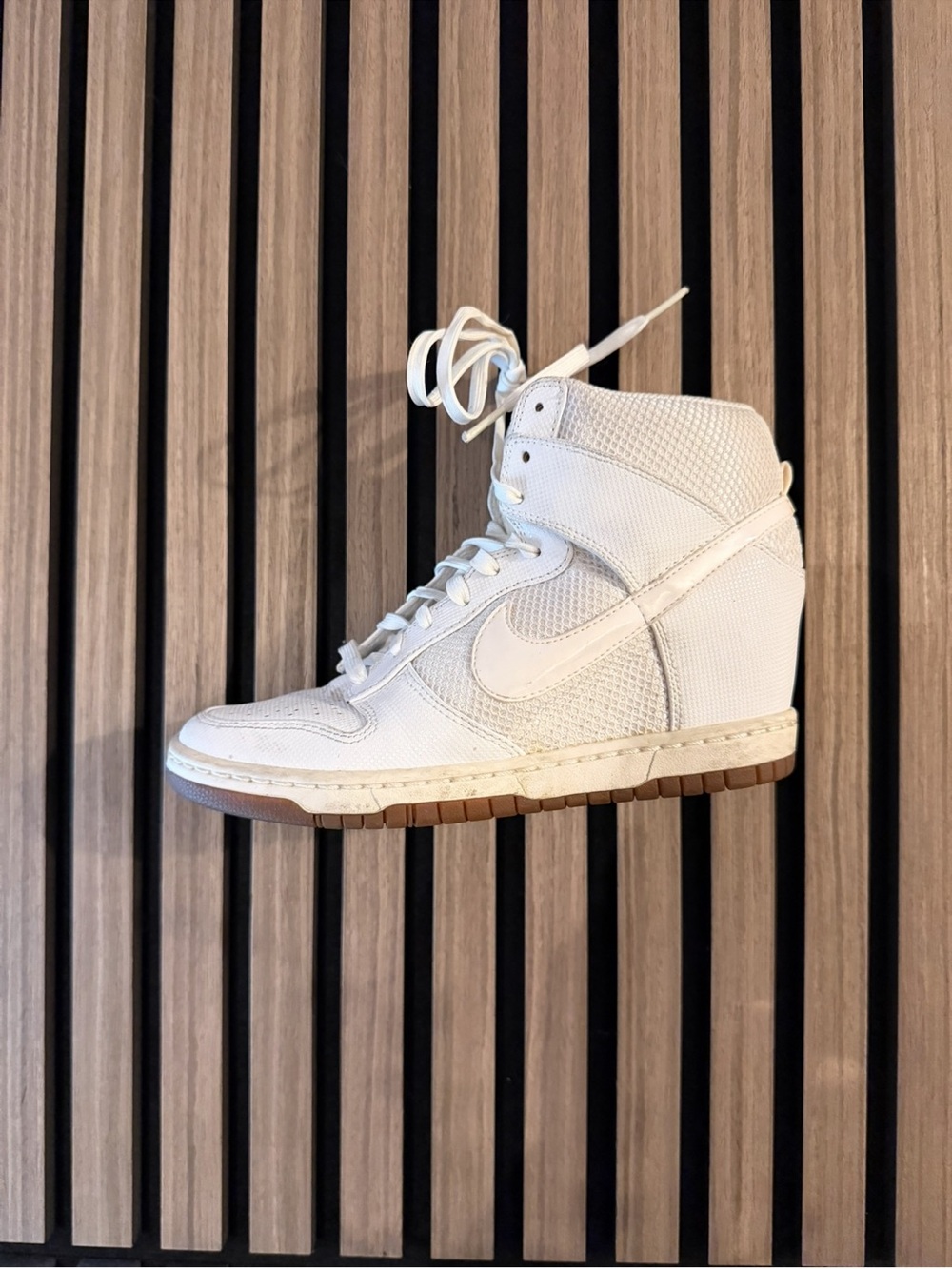 Rare Nike Dunk Sky Hi Mesh White Leather Sz 7.5 579763-100 Sneaker Wedge Women's